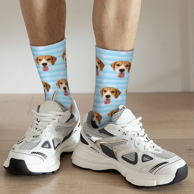 Personalized Striped Face Socks with Pet Photos Added Great Gift for Pet Lovers