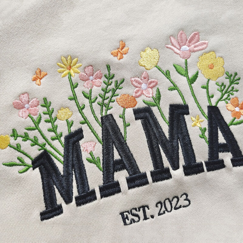 Personalized Sweatshirt Embroidered Colorful Flowers with Custom Names Perfect Gift for Mother's Day