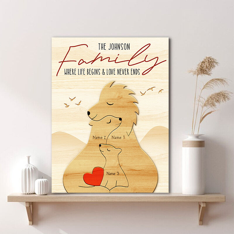 Personalized Name Canvas Wall Art Lion Family Cute Gift for Family