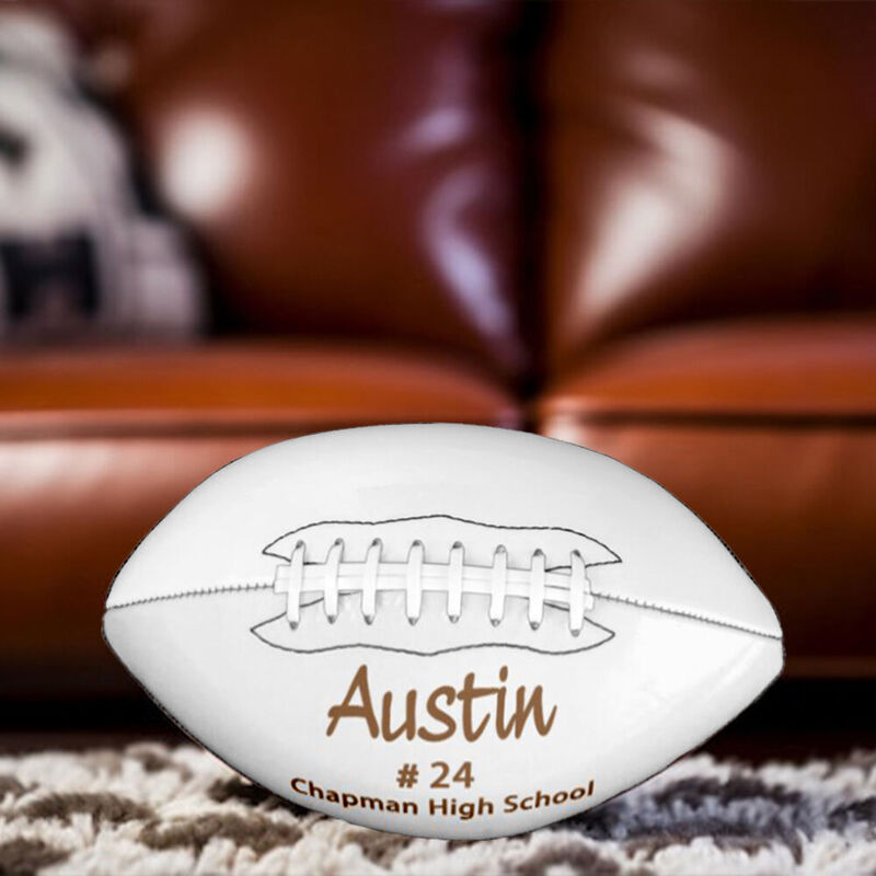 Balón de rugby personalizado con nombre y número como regalo de graduación