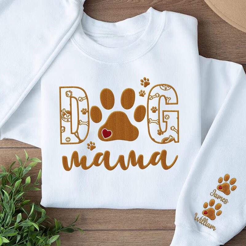 Personalized Sweatshirt Embroidered Dog Mama with Custom Names Cute Design Warm Gift for Pet Loving Mom