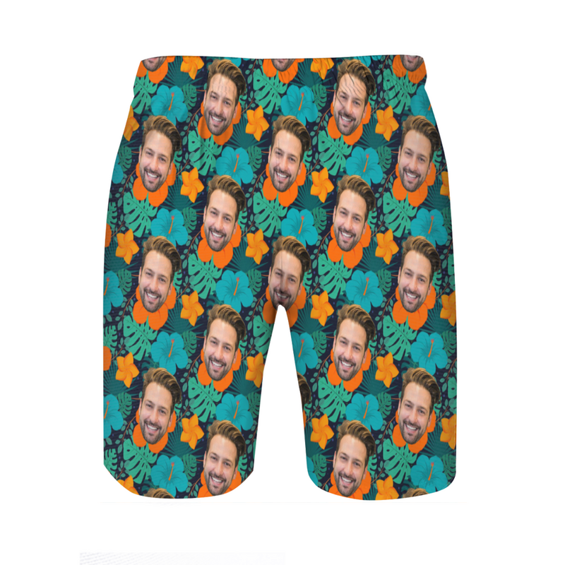 Personalized Picture Men's Beach Shorts with Different Flowers Pattern Best Present for Family