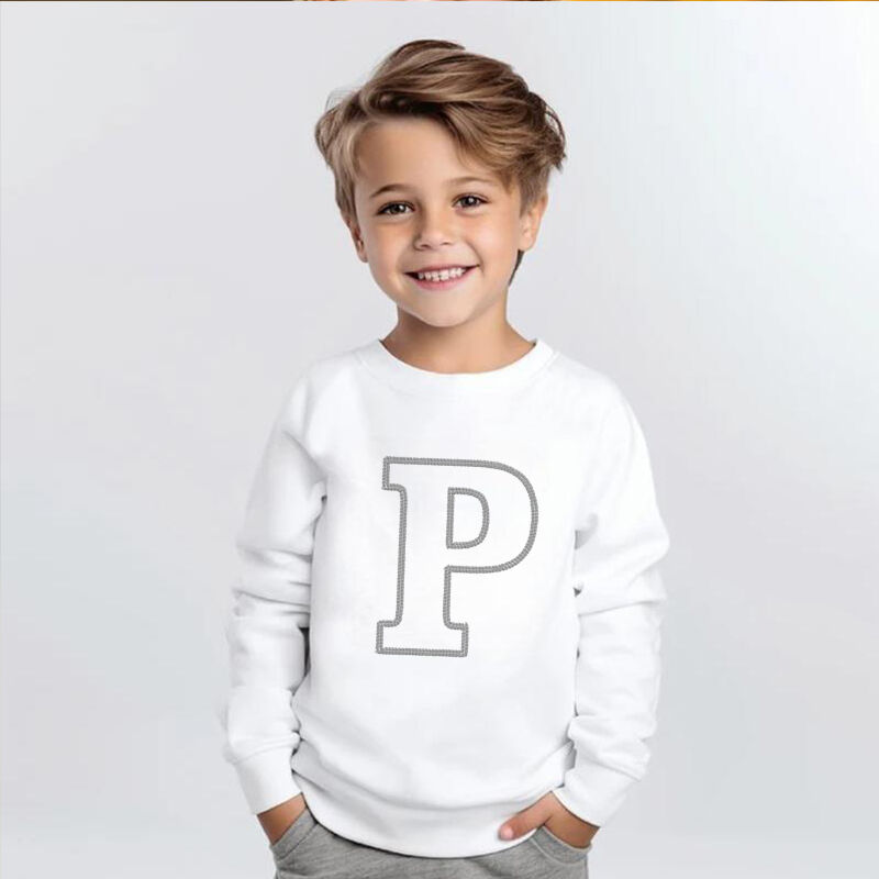 Personalized Kids Embroidered Sweatshirt Custom Line Letters Warm Gift For Children