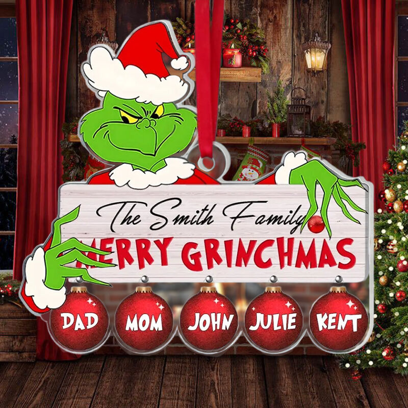 Décoration de Noël personnalisée Nom personnalisé avec motif de boules rouges Beau cadeau pour la famille