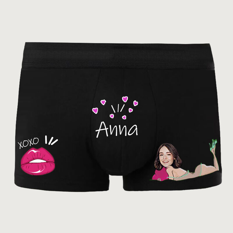 Personalized Picture And Name Men's Underwear Boxer Briefs with Sexy Body Pattern Cute Gift for Him