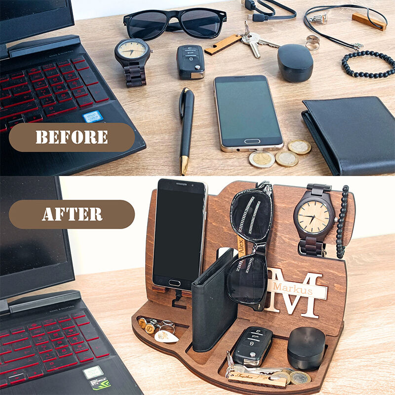 Personalisiertes Schreibtisch-Organizer Telefon-Docking-Station Holz-Ständer-Design Attraktives Geschenk Für Ihn