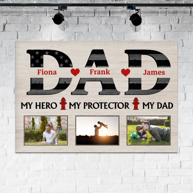 Personalized Picture Canvas Wall Art with Fire Hydrant Pattern Creative Gift for Dad