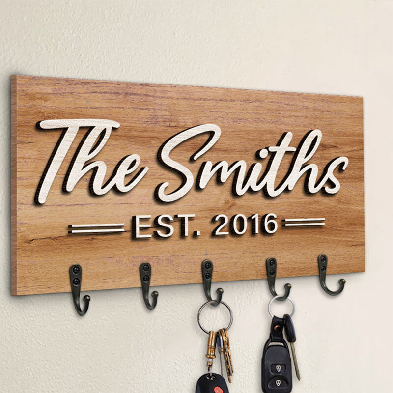 Personalized Key Hanger Custom Last Name Elegant Design Perfect House Warming Gift for Family