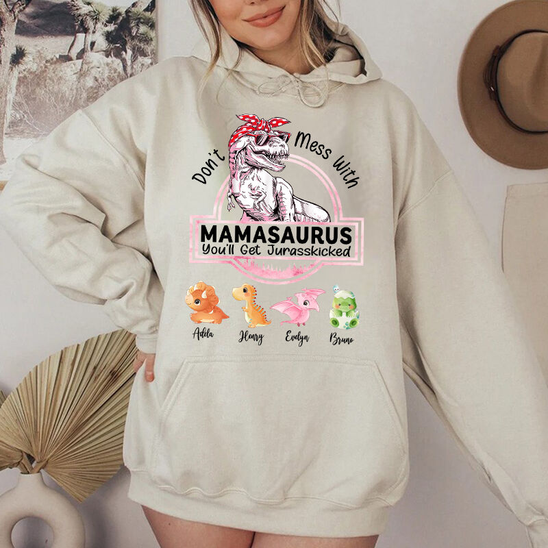 Personalized Hoodie Mamasaurus with Optional Cartoon Dinosaurs Pattern Creative Mother's Day Gift