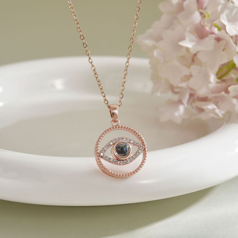 Personalized Round Evil Eye Projection Picture Necklace Beautiful Gift for Her