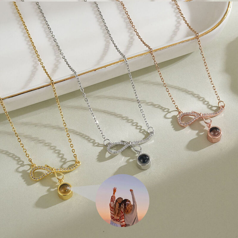 Personalized Bow Projection Picture Necklace Cute Gift for Girlfriend