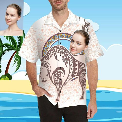 Custom Face Cattle Men's All Over Print Hawaiian Shirt