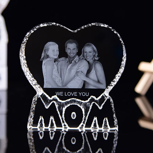 Cadre photo en cristal personnalisé maman coeur gravé au laser