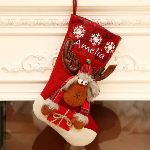 Personalisierte Rote Elch individuelle Name Weihnachtensstrümpfe mit Geschenken