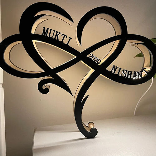 Infinity Heart Personalized, Personalized Wooden Infinity Heart Name Light
