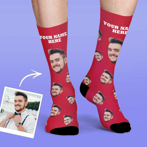 Custom Face Picture &Name Socks Funny Gift for Husband