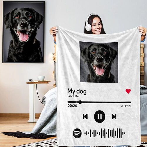 Custom Your Favorite Song Spotify Code Blanket Personalized Photo Blankets for Pet Lover