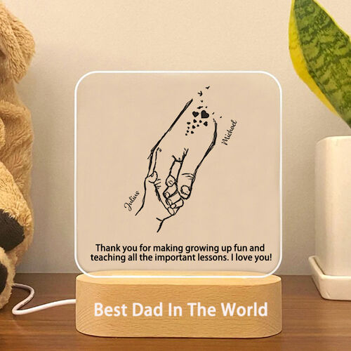 Personalized Acrylic Plaque Lamp Holding Hands Design Pattern for Father's Day Gift