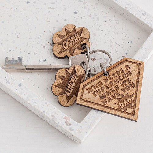 Personalized Name Wooden Keychain with Thunder Cloud Pattern Great Gift for Dad