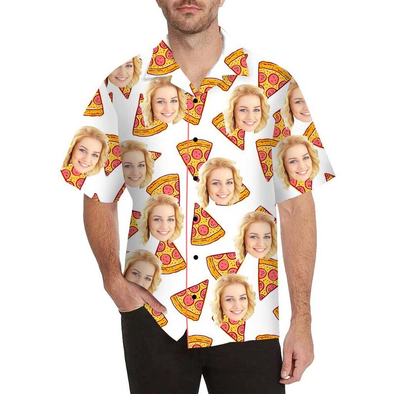 Chemise hawaïenne à impression intégrale pour hommes Visage personnalisé Pizza