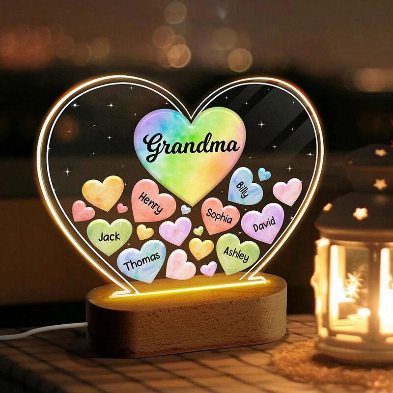 Personalized Name Acrylic Wooden Heart Shaped LED Night Light Warm And Colorful Gift