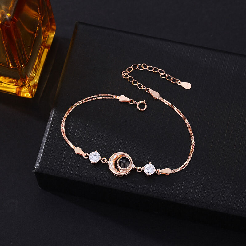 Bracelet personnalisé avec pendentif rond en forme d'image projetée Cadeau d'anniversaire chaleureux