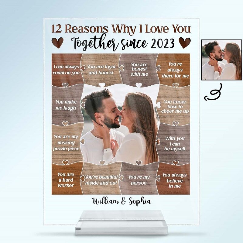 Personalized Acrylic Plaque 12 Reasons Why I Love You with Custom Photo Special Warm Gift for Valentine's Day