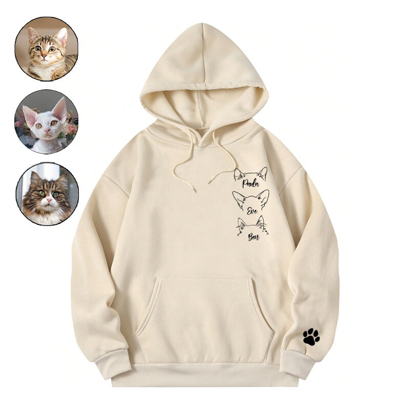 Personalized Hoodie Optional Kitten Head Line Design with Custom Names Gift for Pet Lovers
