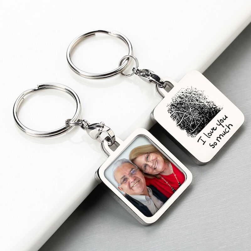 Gepersonaliseerde vierkante sleutelhanger Aangepaste foto en vingerafdruk herdenkingscadeau