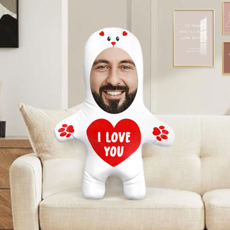 Personalized Face Pillow I Love You Teddy Bear Cute Gift for Girlfriend