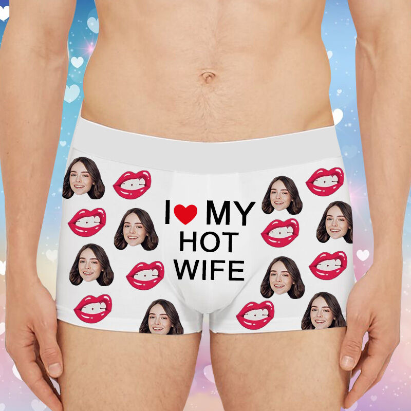 Personalized Picture Men's Underwear Boxer Briefs Funny Present for Him "I Love My Hot Wife"