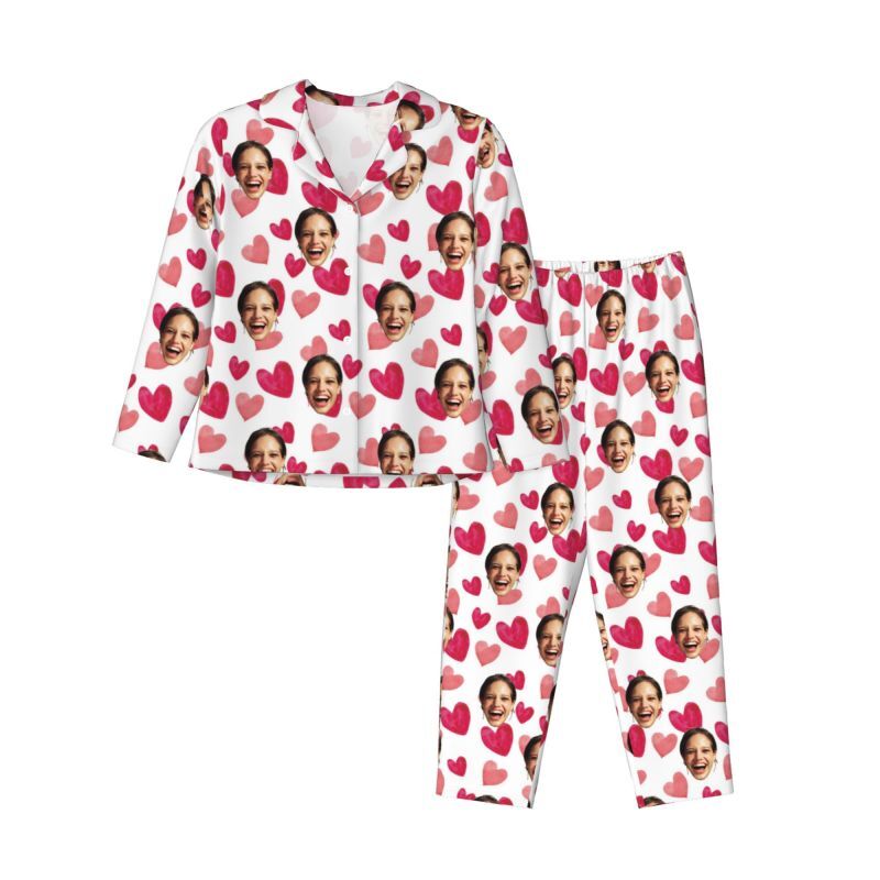 Personalisierte Pyjamas benutzerdefinierte Foto Pink Love Heart Style Design Vibrant Cute Geschenk für ihre Familie