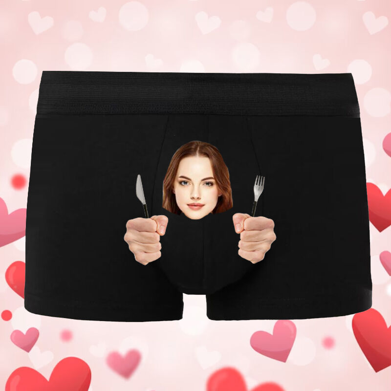 Personalized Picture Men's Underwear Boxer Briefs with Knife and Fork Pattern Funny Present for Boyfriend