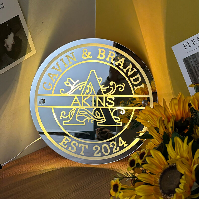 Personalized Round Mirror Lamp Customized Letters And Name Simple Home Decor