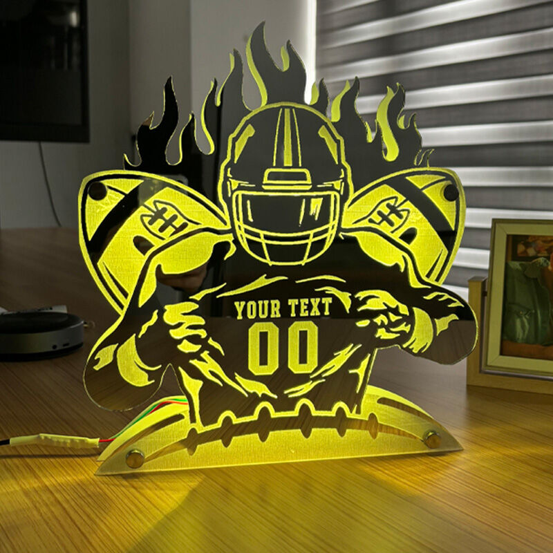 Personalized Rugby Player Mirror Lamp With Customized Numbers And Names For Rugby Lovers