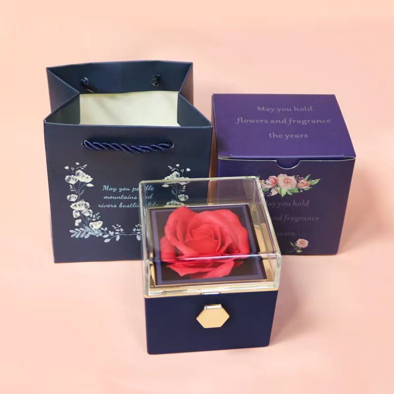 Personlig rosblomma smyckeskrin med hjärtform foto halsband Alla hjärtans dag gåva