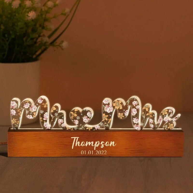 Personalized Birthday Flowers Mr&Mrs Letter Lamp Sweet Gift For Couples