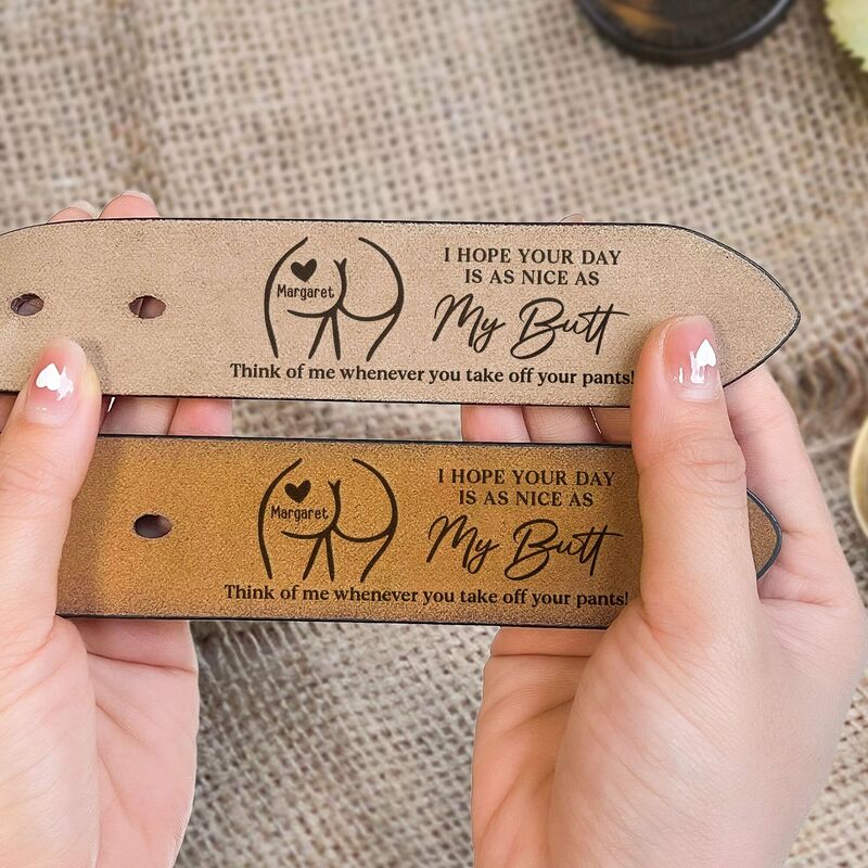 Cinturón de cuero grabado personalizado con nombre, regalo divertido y único para el marido