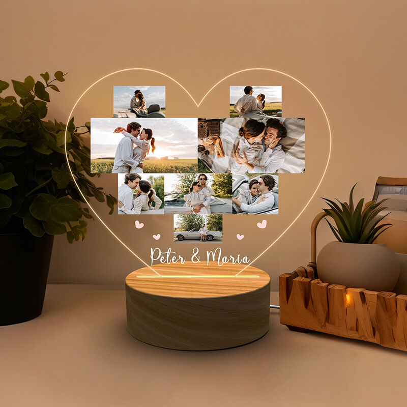 Personalized Picture Night Light Heart Shaped Pattern Romantic Gift for Valentine's Day
