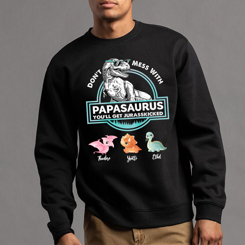 Personalized Sweatshirt Papasaurus Custom Baby Dinosaurs Pattern Design Perfect Father's Day Gift