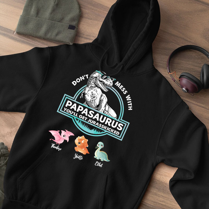 Personalized Hoodie Papasaurus Custom Baby Dinosaurs Pattern Design Perfect Father's Day Gift