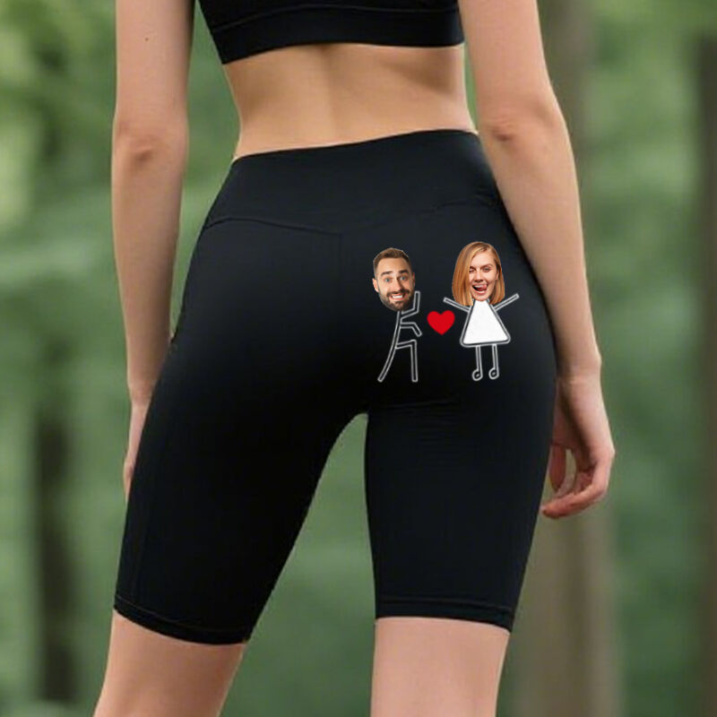 Leggings personnalisés pour motards Photo personnalisée du couple Love Launch Cadeau amusant pour les amoureux