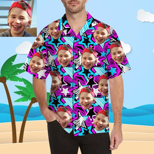 Individuelles Gesicht Fünfzackiger Stern Herren Bedrucken Hawaii Hemd/Shirt