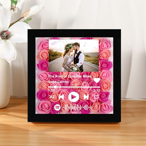 Boîte d'Ombre à Fleurs Séchées Personnalisée avec Photo&Code Spotify Cadeau pour Mariage