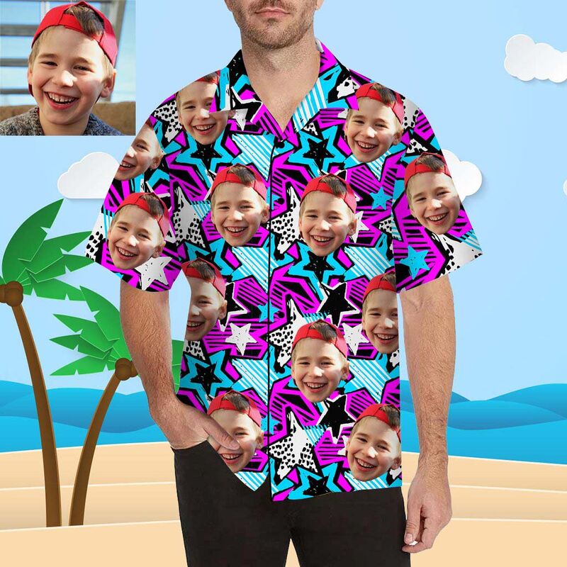 Custom Face Five-pointed Star Men's All Over Print Hawaiian Shirt