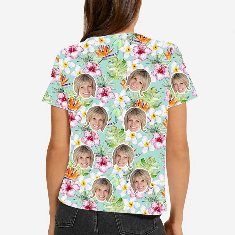 Custom Face Women's Hawaiian T-Shirt With Hibiscus