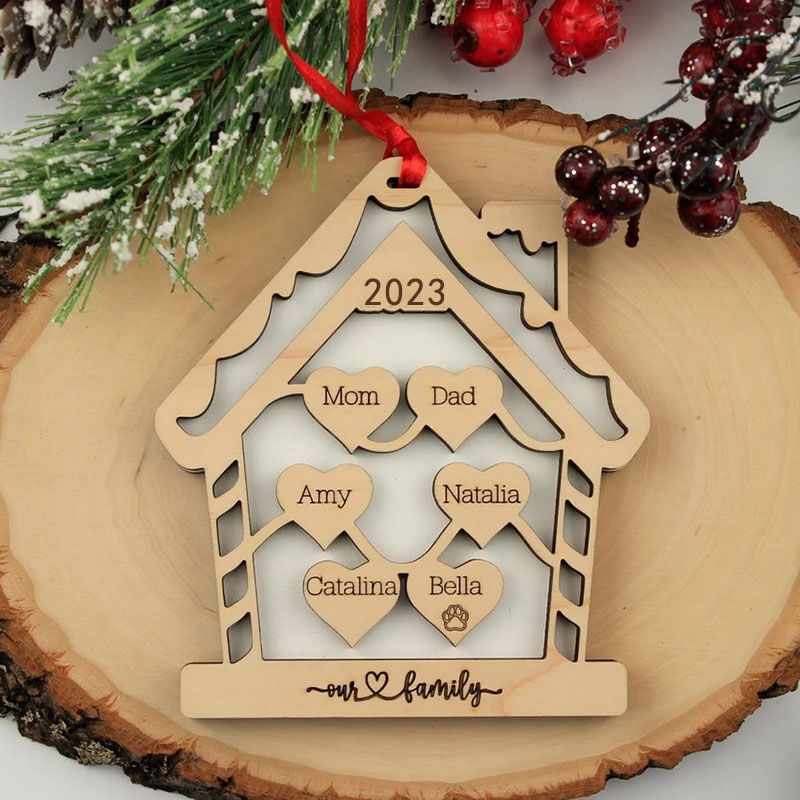 Personalized Family Name House Shape Wooden Christmas Decorations