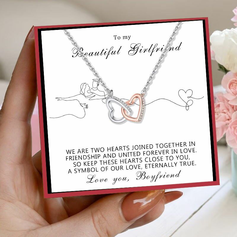 Gift for Girlfriend "We Are Two Hearts Joined Together In Friendship And United Forever In Love" Necklace