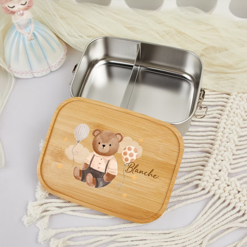 Personalized Lunch Box Custom Name Optional Cute Animals and Balloons