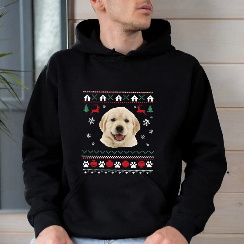 Personalized Hoodie with Custom Pet Picture Christmas Style Design Gift for Pet Loving Family